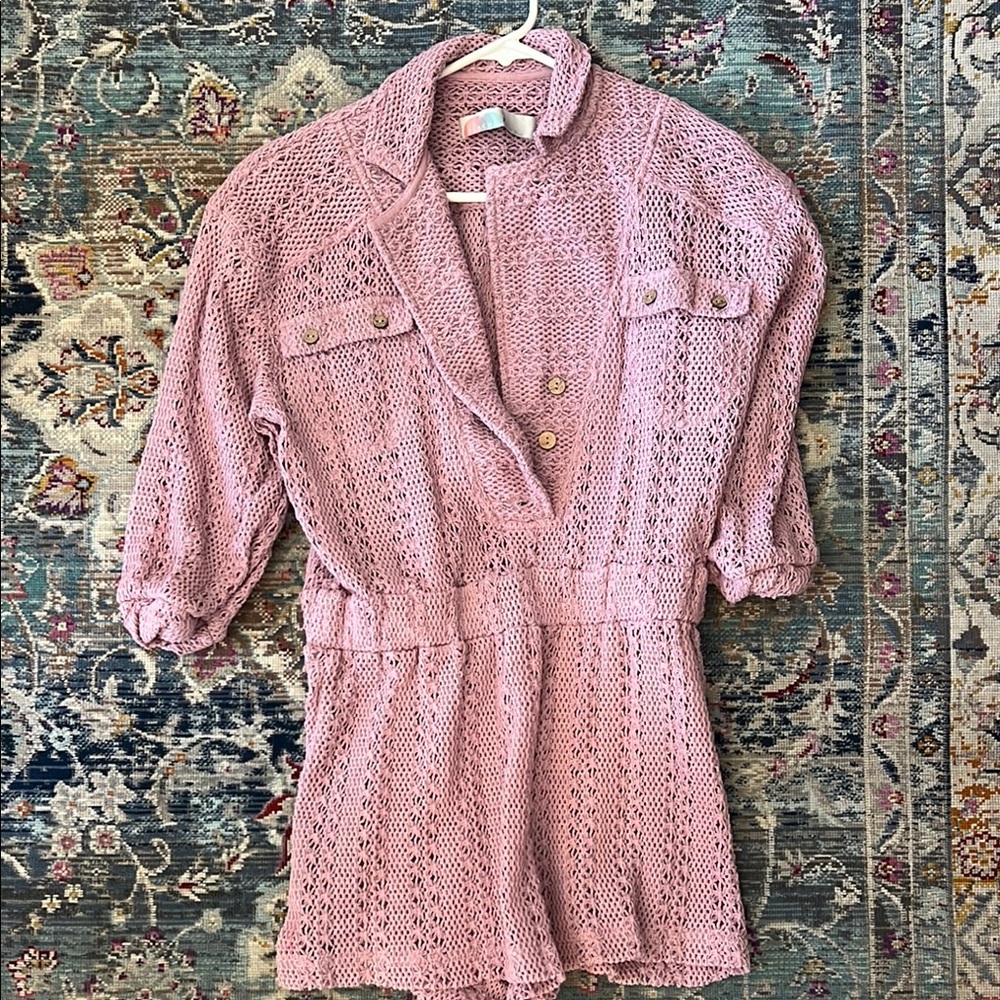 Free People Pink Knit Button-Up Romper